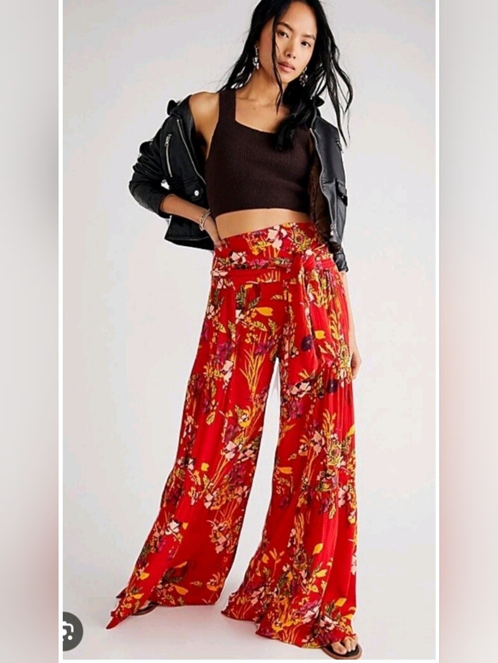 FP One Aloha Printed Wide-Leg Pants High Waisted Boho Size S/P